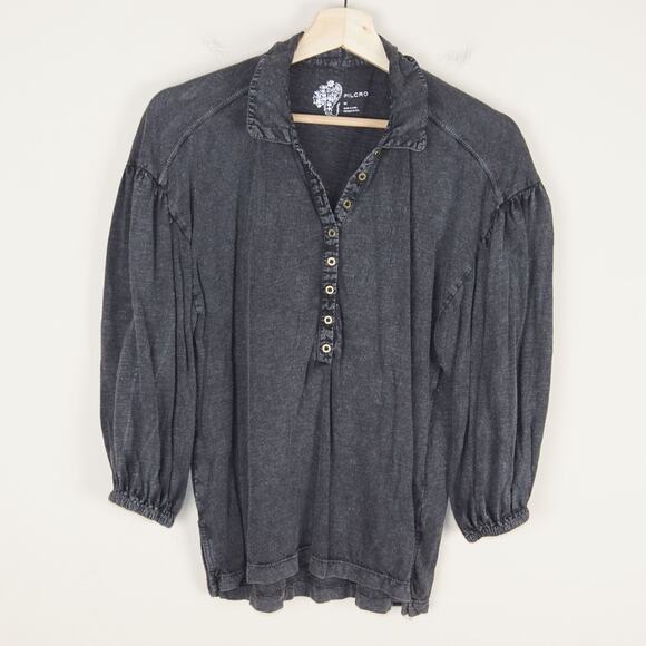 Anthropologie Tops - Anthropologie Pilcro Balloon Sleeve Button Pullover Washed Black Soft Blouse XS